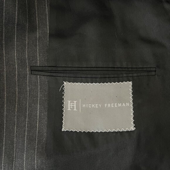 Hickey Freeman Men's Black Pinstripe Wool Blazer Jacket Coat Size 46 Long - Picture 9 of 12